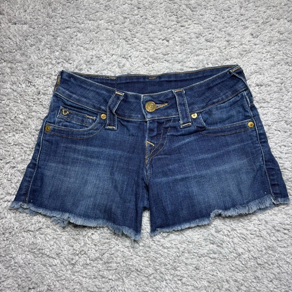 True Religion Shorts Womens 23 Keira Low Rise Micro Stretch Flap Raw Hem Cut Off - Picture 1 of 5